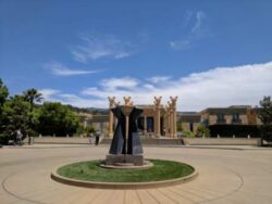 The flame lights the way to Darioush Winery, Stags Leap, Napa Valley.