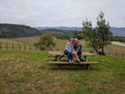Girlfriends do a tour and share the fruit of Spring Mountain at Pride Mountain Vineyards, Napa Valley, Sonoma Valley.